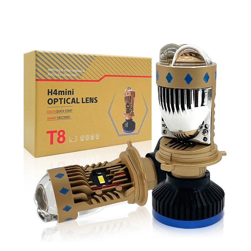 H4 LED Projector Mini Lens Auto H4 T8 Headlight Bulb Kit Conversion High Beam Low Beam 9V-36V 6000K Turbo Fan Car Light Lamp