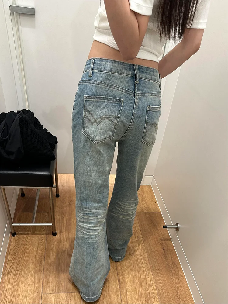 

High Waist Wide Leg Retro Mustache Washed Denim Jeans Women Spring New Style Slimming Versatile Long Pants Casual Wear