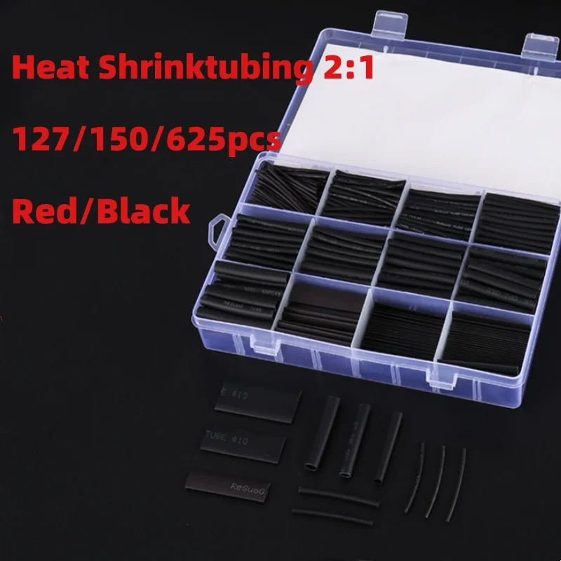 127/150/625PCS Heat Shrinktubing 2:1 Electronic DIY Assortment Kit,Insulated Polyolefin Waterproof Shrink Tubing Sleeving