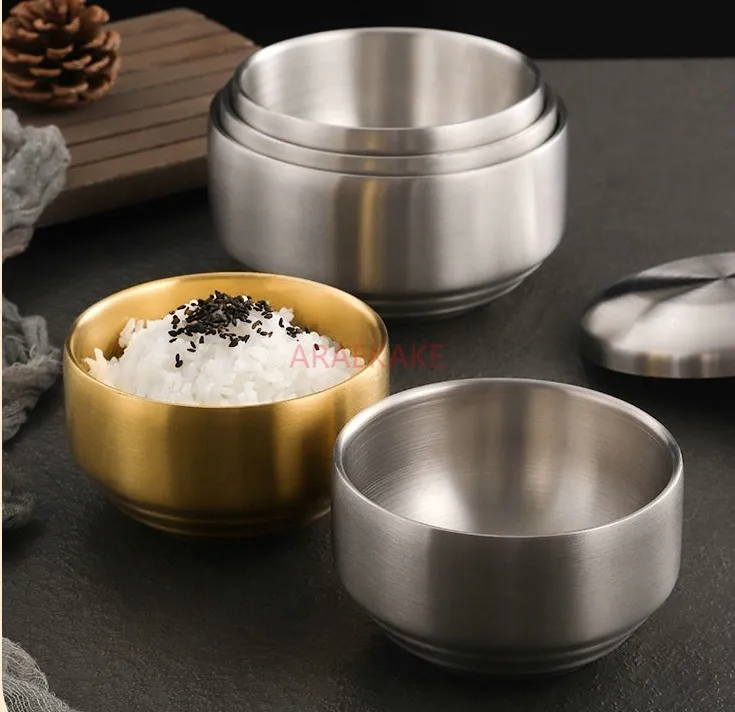 304 double-layer stainless steel rice bowl,300ml/400ml household soup bowl anti scalding cooking and kimchi bow