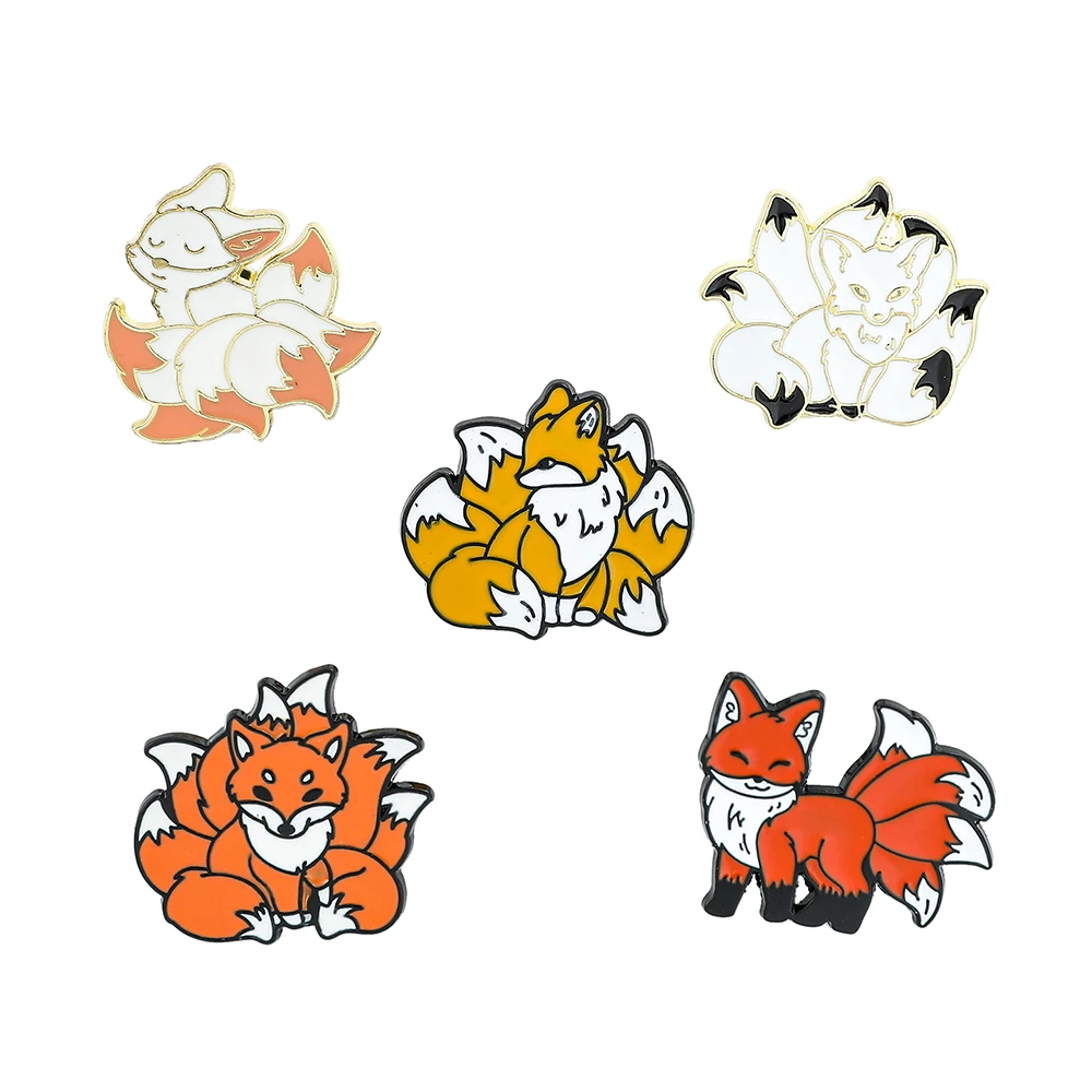 Cute Animal Fox Metal Badge Brooch Cartoon Multiple Tails Fox Enamel Pin Clothing Backpack Lapel Pin Kawaii Jewelry Accessories