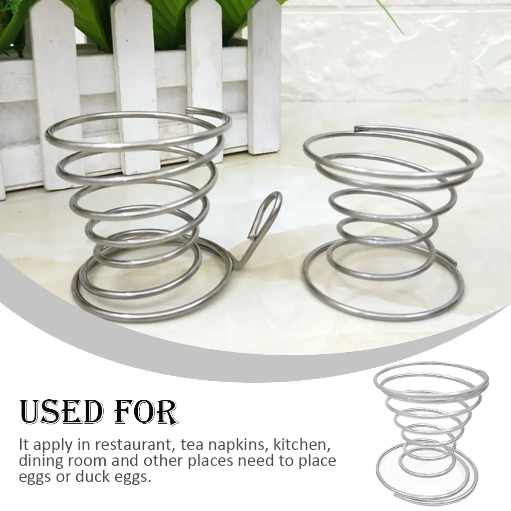 Metal Egg Cup Handheld Stainless Steel Spiral Holder Light Breakfast Spring Utensil Flexible Non-stick Bracket