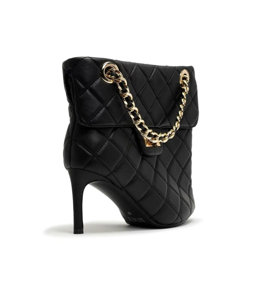 Autumn Winter New Women's Burgundy/Black Ankle Boots Gold Chain Decor Unique Shape Stiletto High Heel Fashion Large Size Boots - view 5