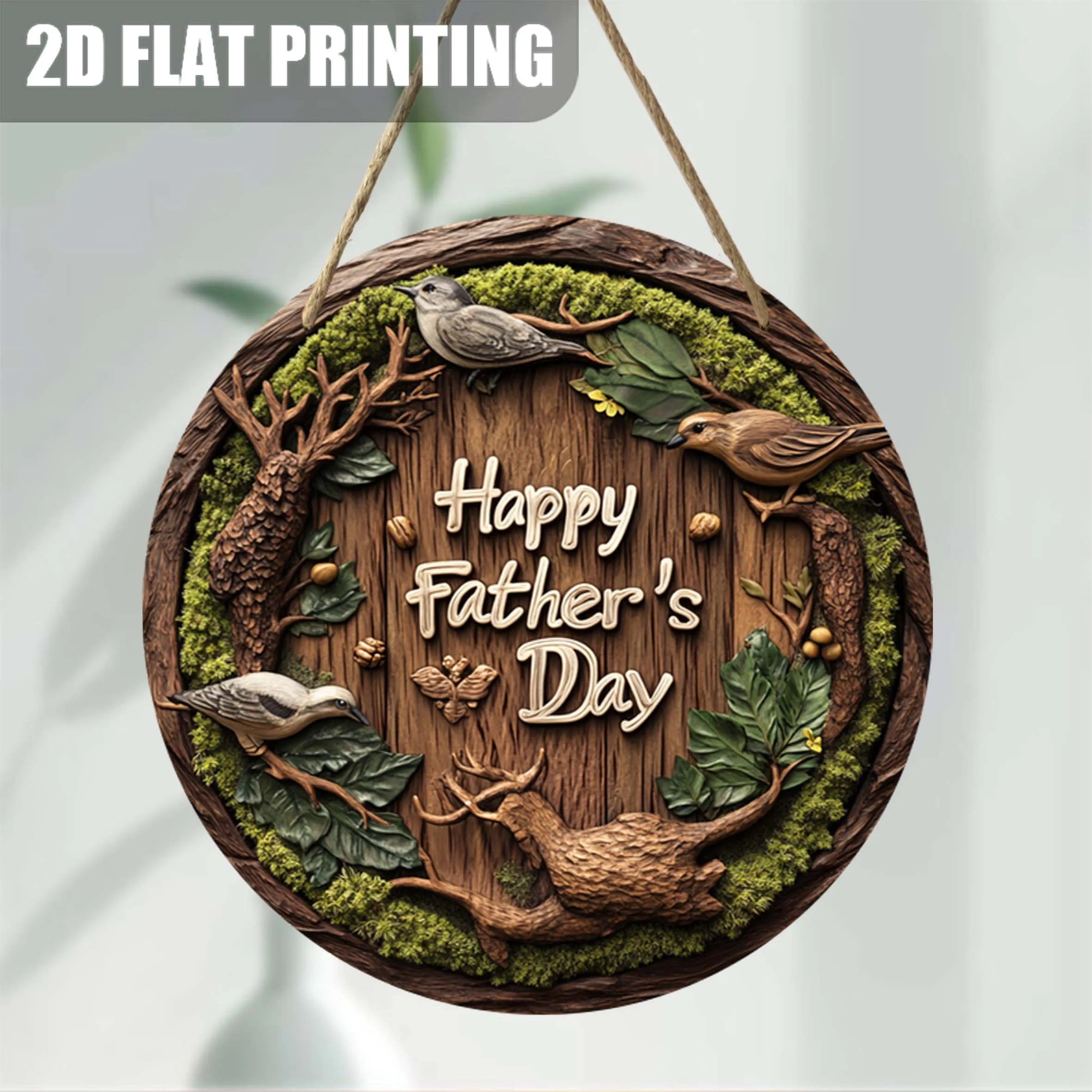 2D Flat 2D Plane 8-Inch Round Wooden Father'S Day Hanging Sign - Handcrafted Recycled Wood Wall Decor with 