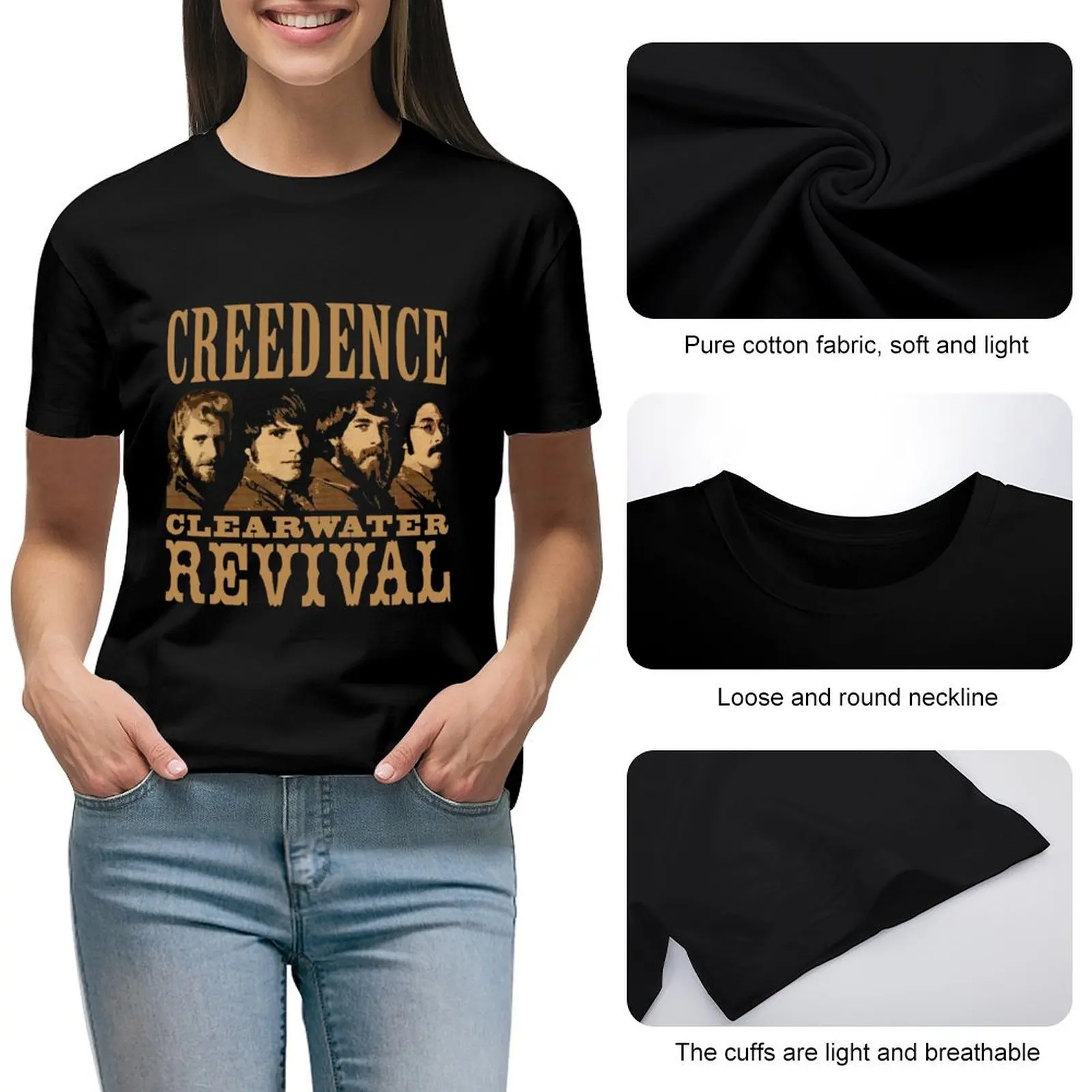 T-shirt Creedence 596 Revival moda coreana vestiti carini magliette semplici per le donne graphic