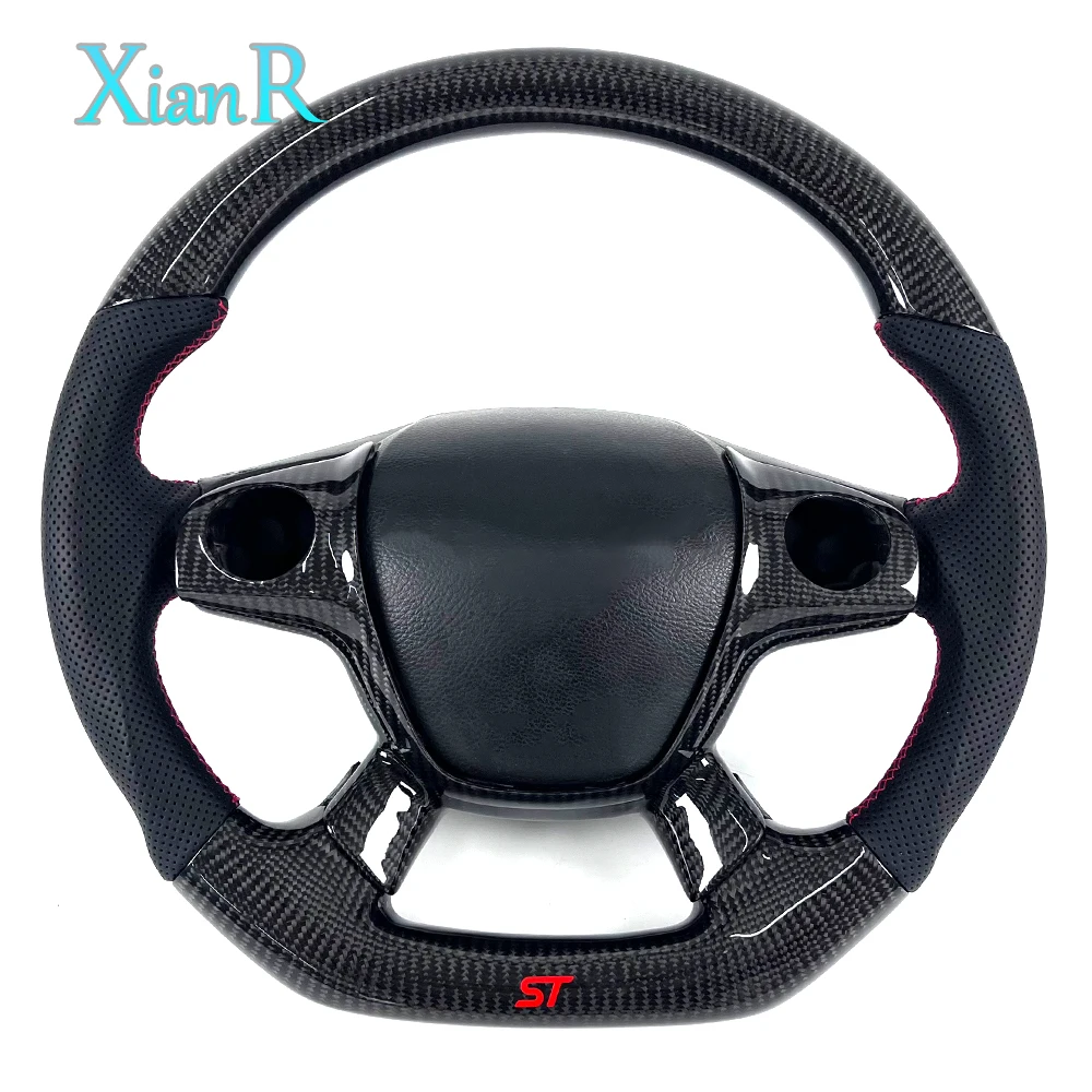 Custom Carbon Fiber Black Perforated Leather Steering Wheel for Ford Focus MK3 2010 2014 ST RS D Shape Racing Upgrade