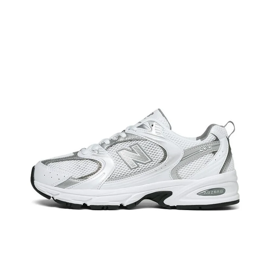 New Balance NB 530 Mesh, Synthetic Leather Breathable Low top Running Shoes Unisex Silver White MR530AD