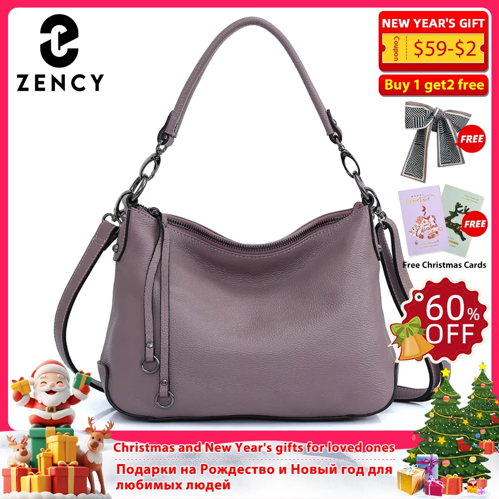 

Zency Genuine Leather Bag For Women Simple Classic Handbag Hobo Bag Vintage Grey Shoulder Tote Cowhide Crossbody Bag Mom's Gift