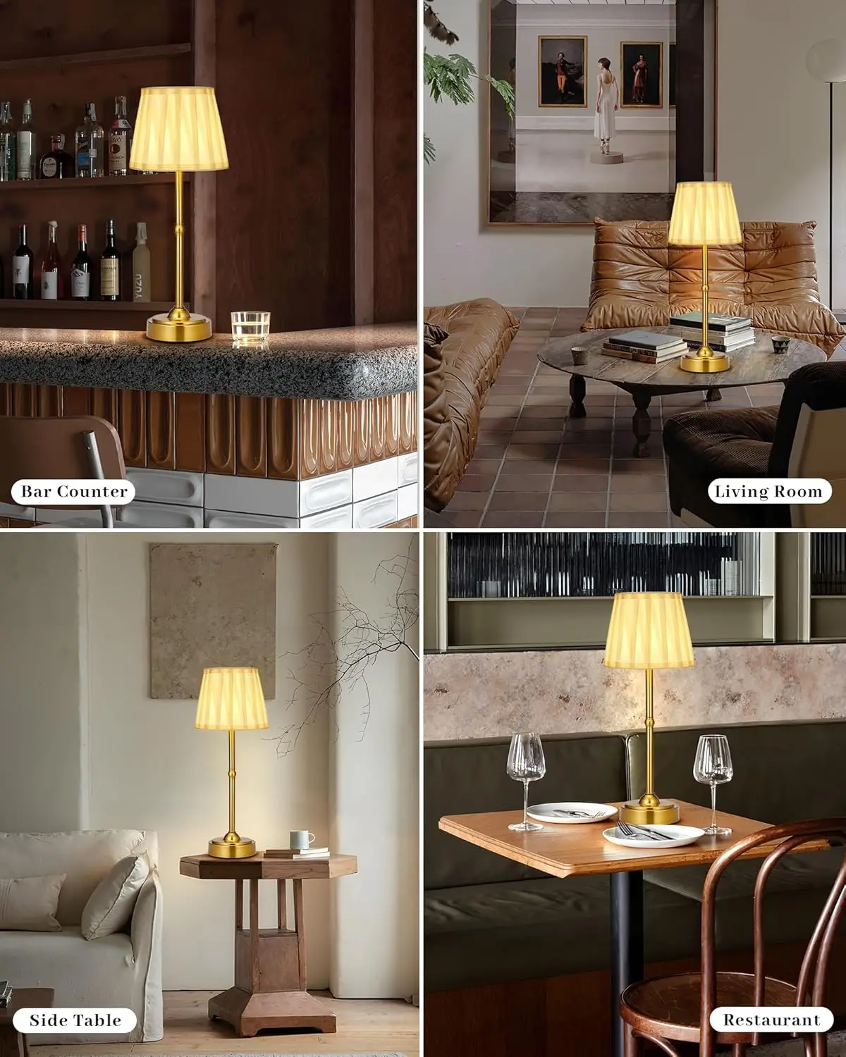 Cordless Rechargeable Table Lamp Set of 2, 6000mAh Gold Bedside Lamp for Bedroom, Living Room, Dining Room, Balcony