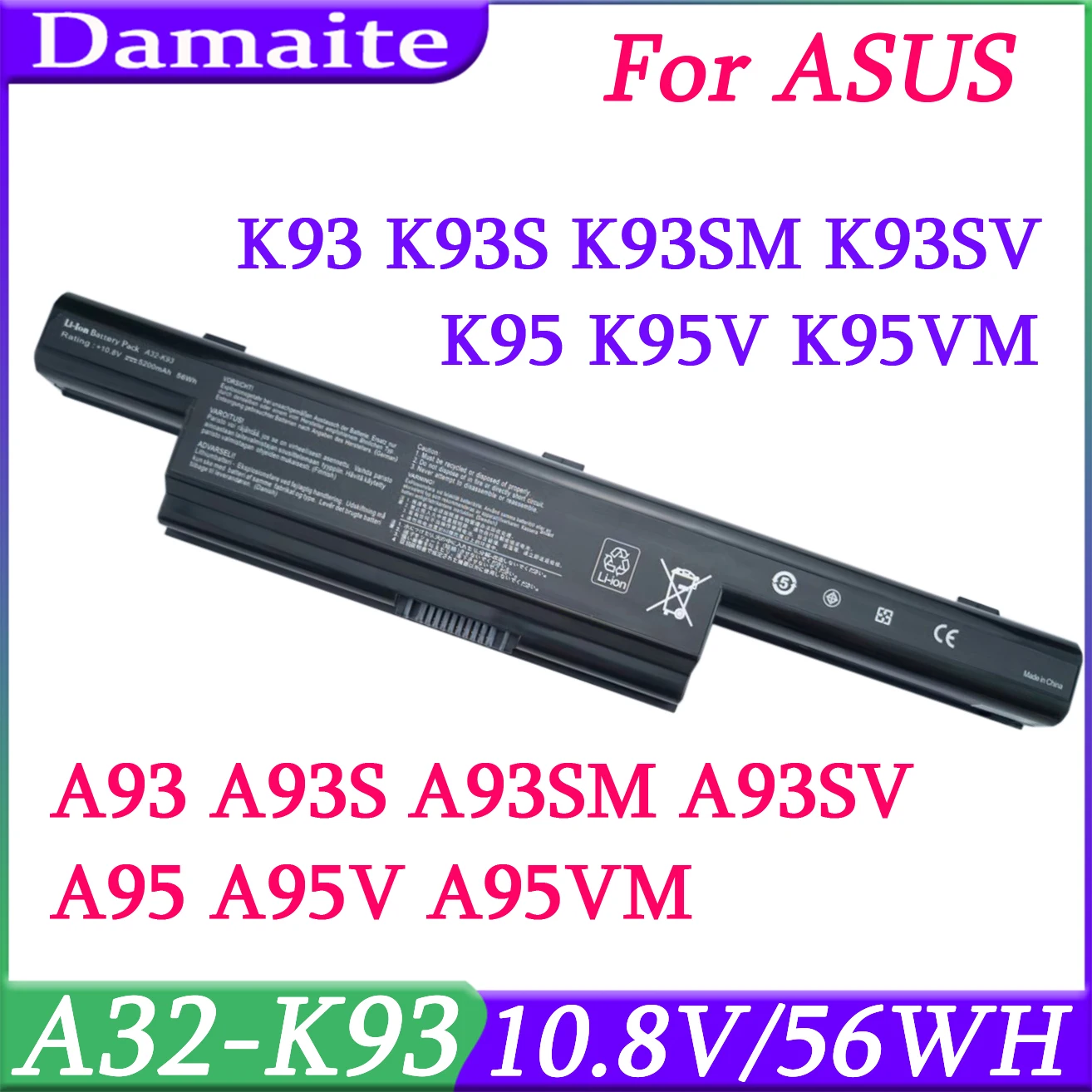 A32-K93 A42-K93 Laptop Battery for ASUS A93 A93S A93SM A93SV A95 A95V A95VM K95 K95V K95VM K95Vb K93 K93S K93SM K93SV A41-K93