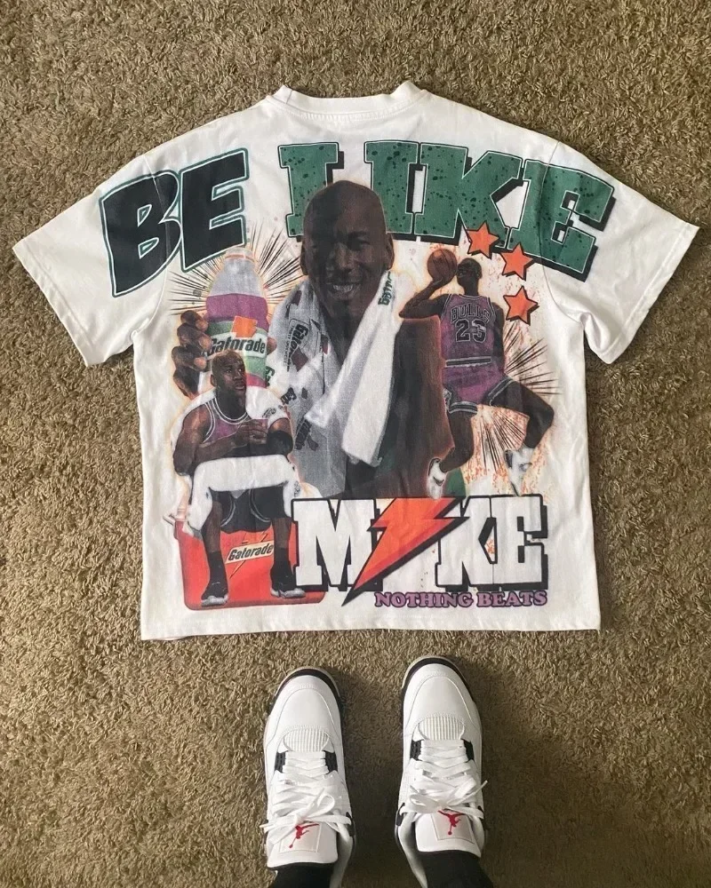 Verão retro carta retrato impresso camiseta para homem y2k moda harajuku grande em torno do pescoço de manga curta camisetas gráficas femininas