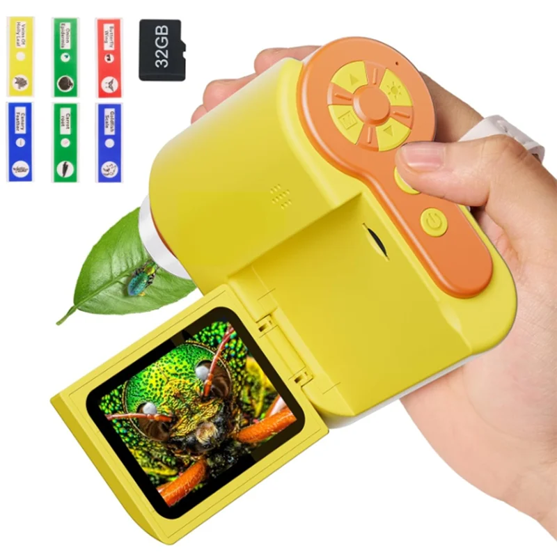 -Microscopio A12R per bambini 1000X [3 in 1] Microscopio digitale portatile da 2 pollici 1080P, microscopio tascabile portatile
