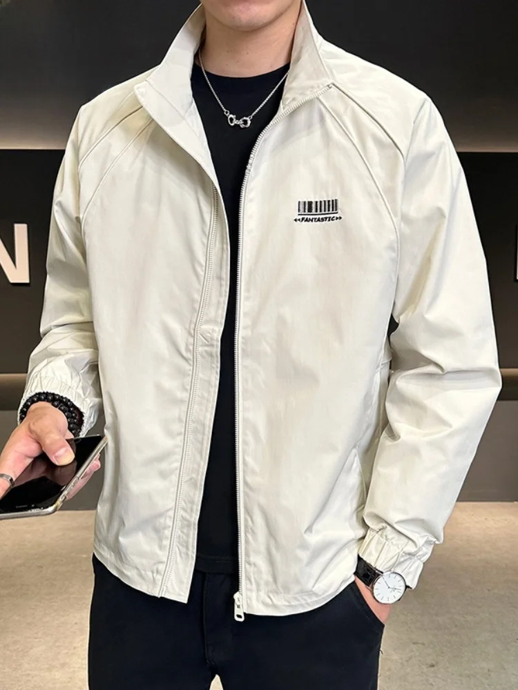 

Мужская модная ветрозащитная куртка с воротником-стойкой 2025 года, осенняя рабочая одежда, универсальная легкая верхняя одежда, крой Paul's Stand Fit с 3D-эффектом