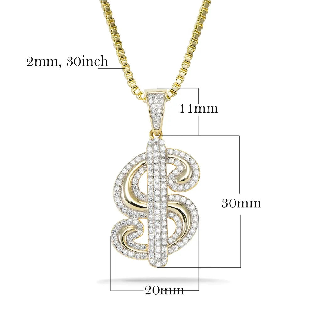 Wholesale  Dollar Pendant Mark  Silver Pendant for Men Cubic Zirconia 925 Pendant Necklaces Hip Hop Ice Out Fine Jewelry Zircon