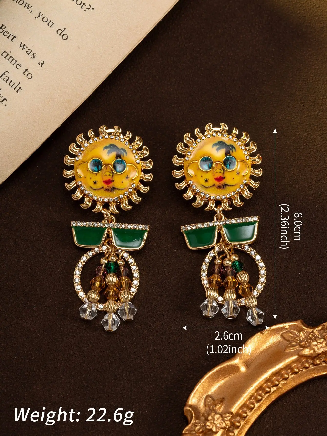 funny sun flower enamel earrings Interesting palm diamond earrings colored bead tassel earrings