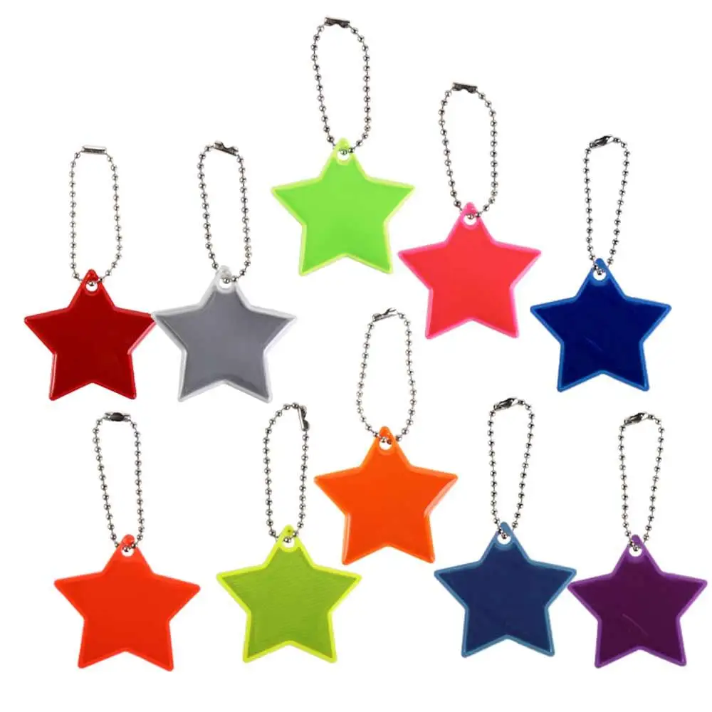 Colorful Star Reflective Keychain Bag Pendant Accessories Reflector Keyrings For Visible Safety Night Traffic Safety Reflector