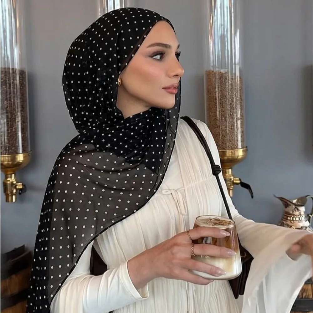 Elegant Polka Dots Beach Scarf Ultra-thin Soft Shawl Wrap Breathable Chiffon Lady Bandanas Summer Outing