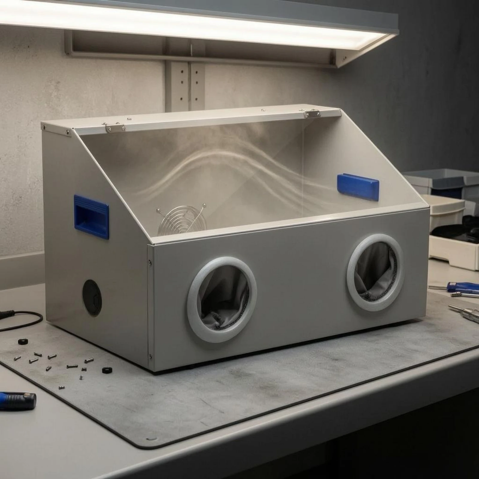 Dust-Proof Work Box Metal and Acrylic Transparent Top Enclosure Fan-Equipped Work Box Clear Cover