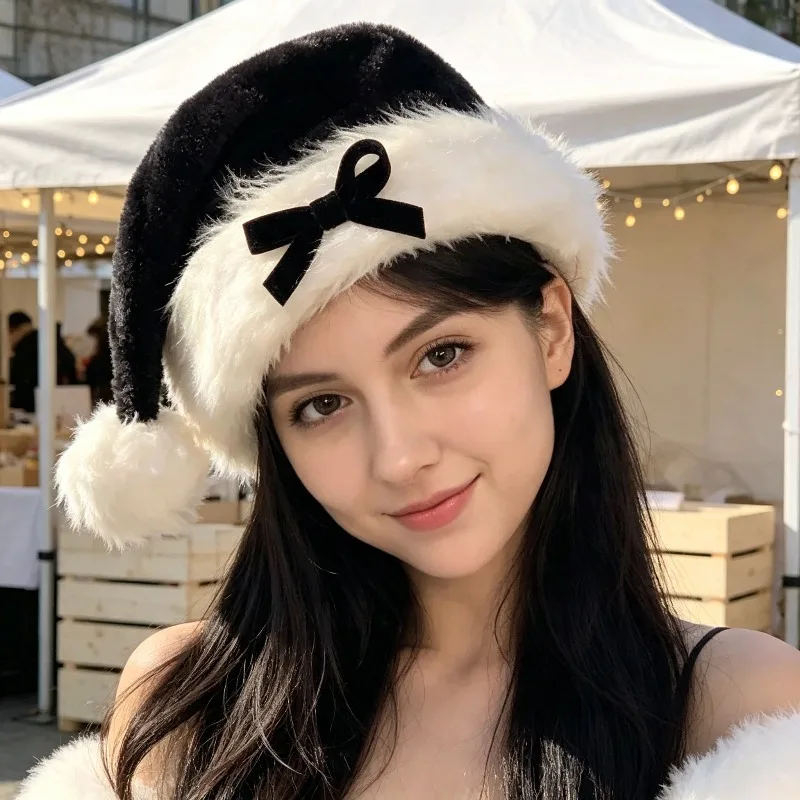 Christmas Hat with Bow, Soft and Warm Winter Hat Is Perfect for Holiday Party Photography and Daily Cute Style