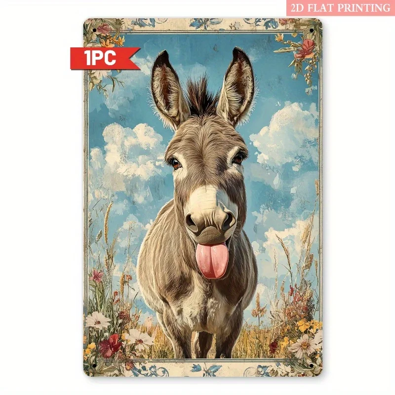 Vintage Rustic Humorous Donkey Aluminum Wall Art 7.87X11.81in Waterproof Durable Decor for Living Room Patio Study