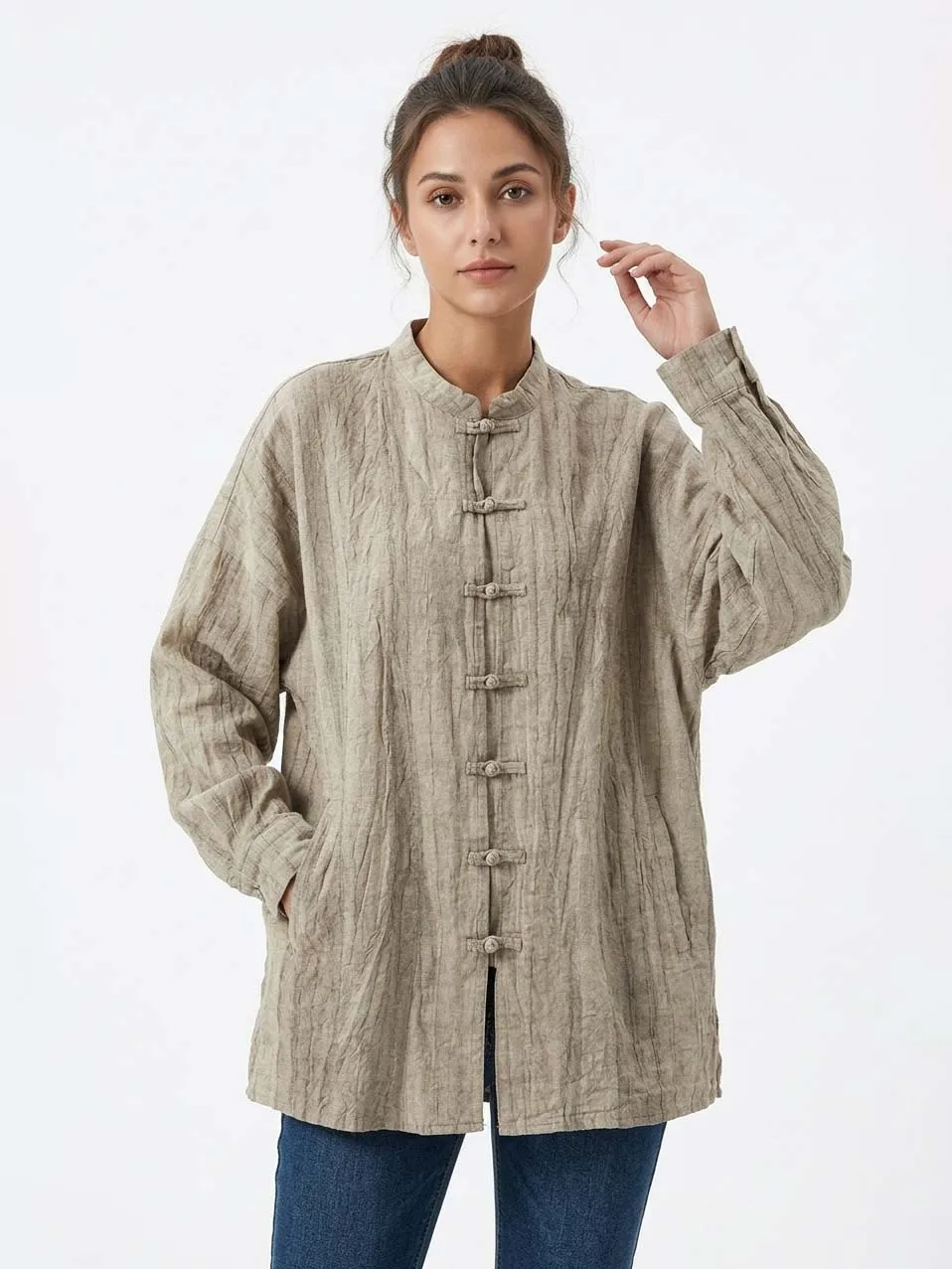 

Рубашки Ramie большого размера с принтом тай-дай, женский традиционный китайский костюм Тан, рубашка Kong Fu