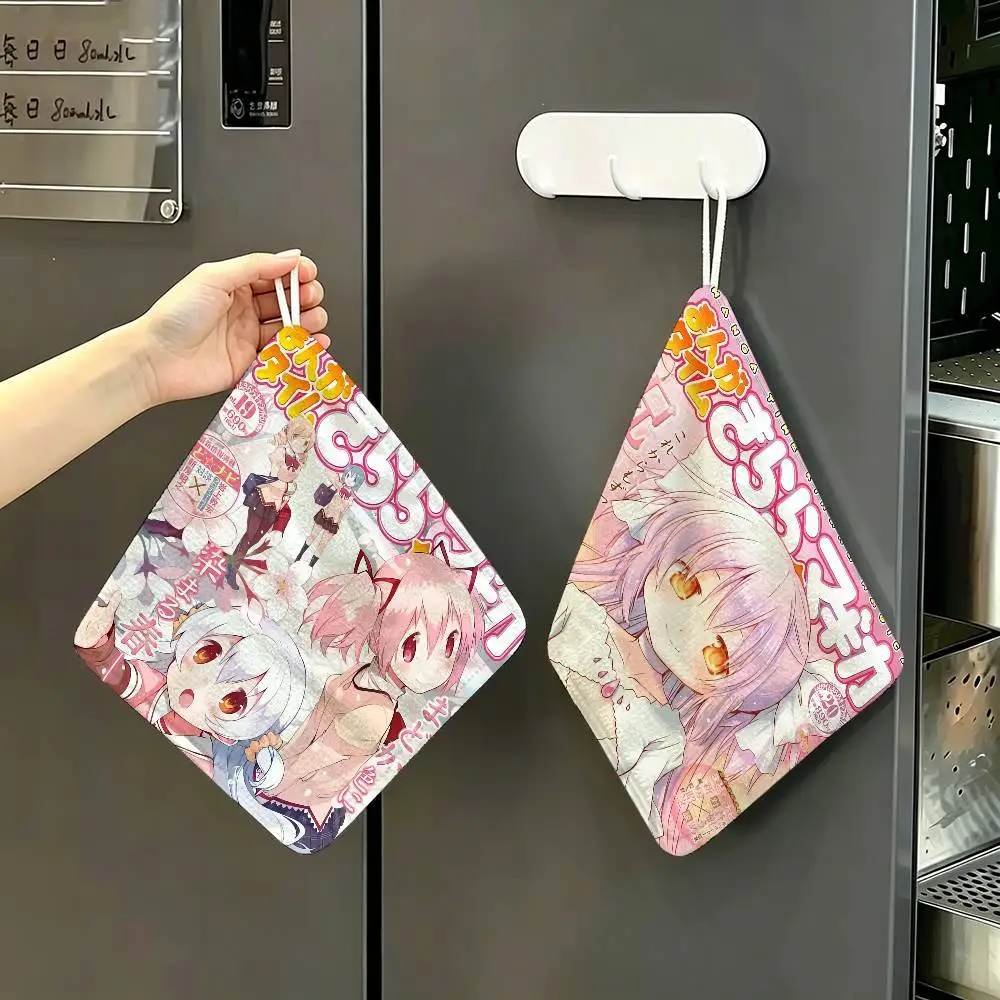 Puella Magi Madoka Magica Classic Multi-scene Polyester Cotton Towel, Hanging Hand Wiping Cloth for Kitchen Bathroom Hotel