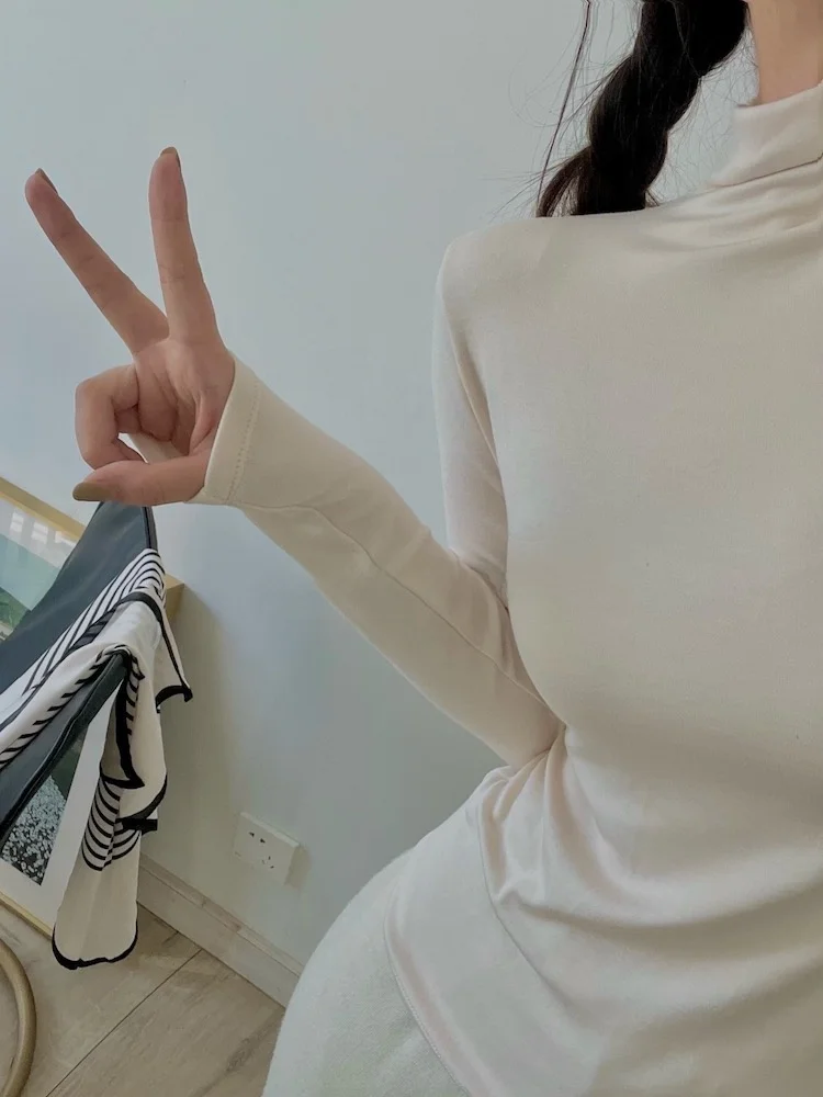 

Moizj Women's Wool T-irt High Collar Warm Elastic Base irt Winter Faion Commute Sle Long Sve Pure Color