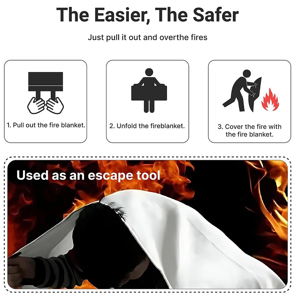 1PCS Fire Blanket 1/1.2/2m Fiberglass Flame Retardant Fire Safety Blanket for Home Kitchen School Car Barbecue Office Warehouse