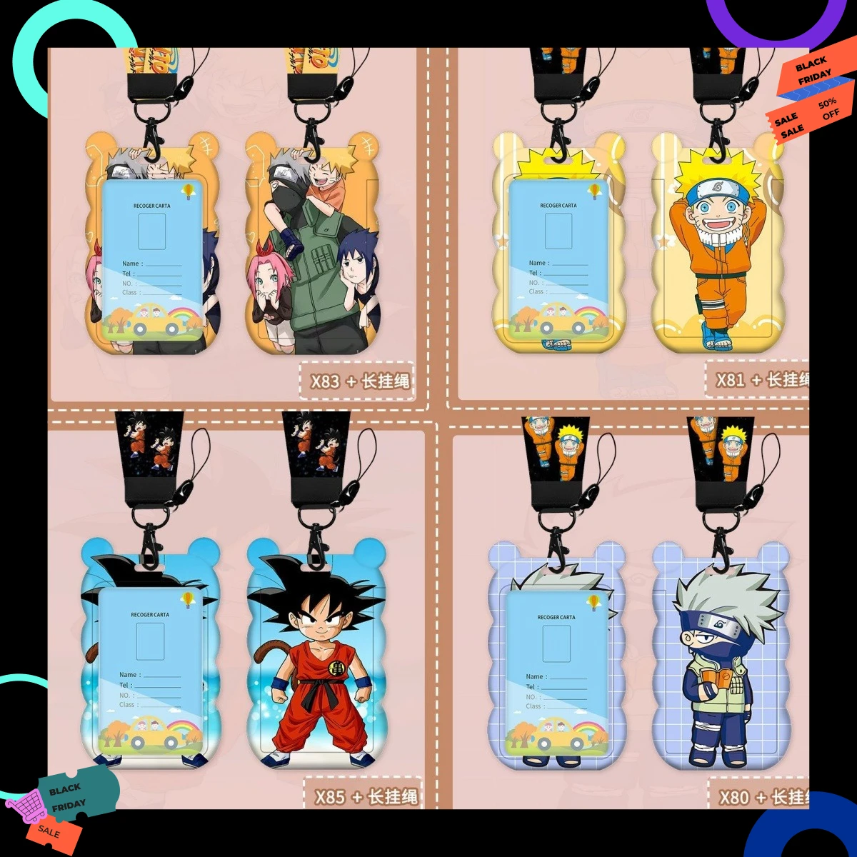 Porta Tarjetas con Forma de Ola de Naruto, Cordón Largo para el Cuello, Porta Identificación Estudiantil, Porta Tarjetas de Autobús y Metro, Diseño de Dragon Ball