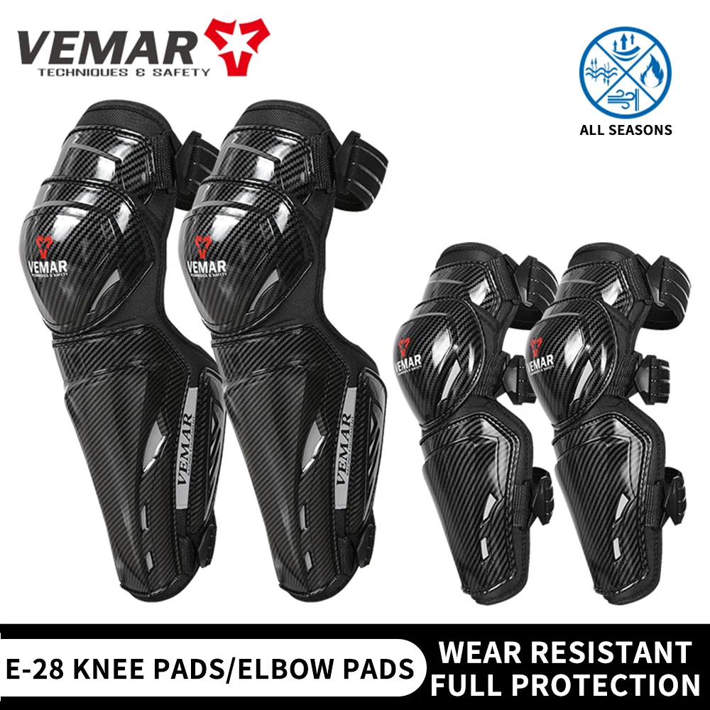 

VEMAR 4Pcs Motorcycle Cycling Kneepads Carbon Fiber Shell Motocross Elbowpads Anti-fall Motorcyclist Protection Gear Reflective
