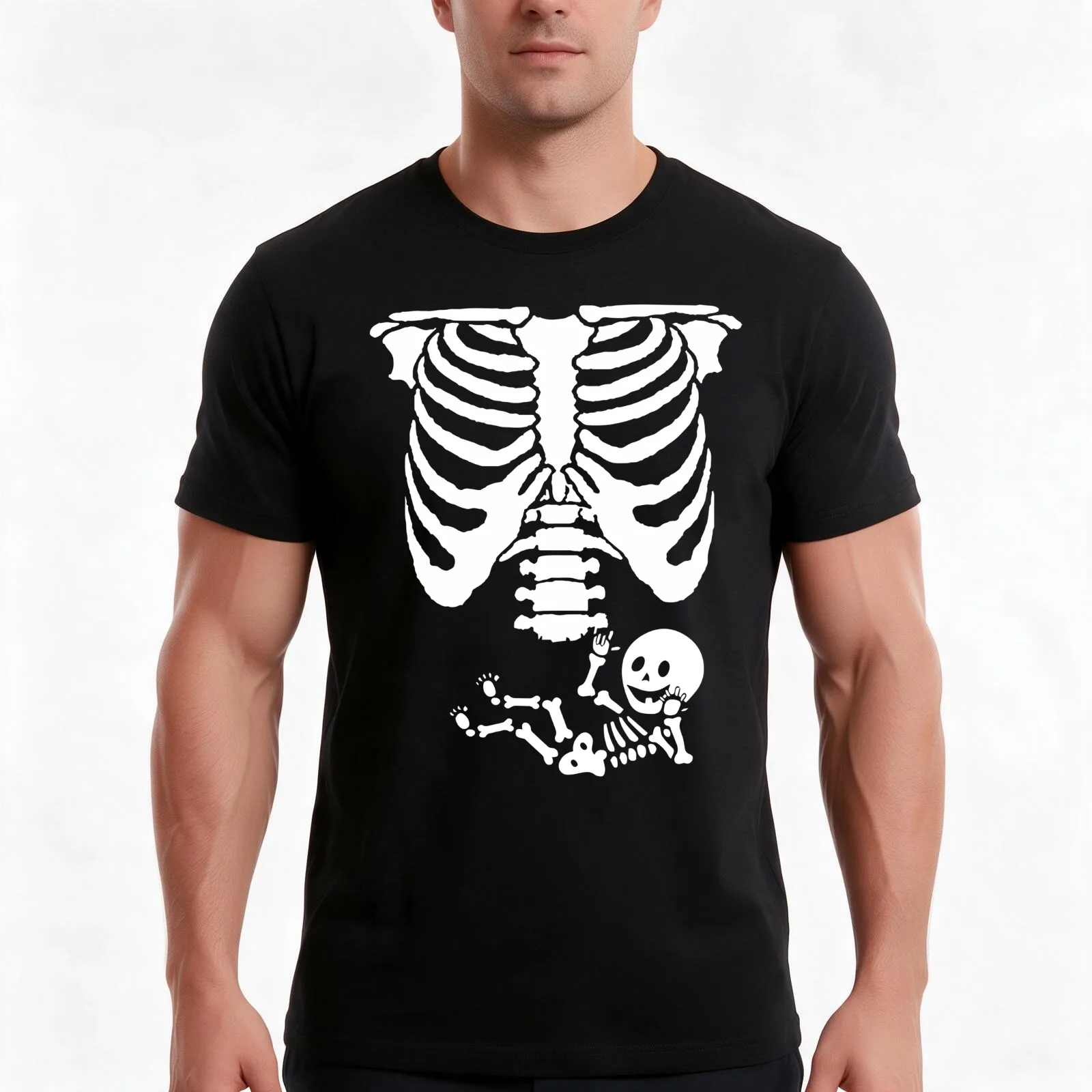 Baby Skeleton Ribs Halloween Maternity Pregnant Simple Halloween Costume Idea Design T-Shirt, Summer Casual Cotton Tee