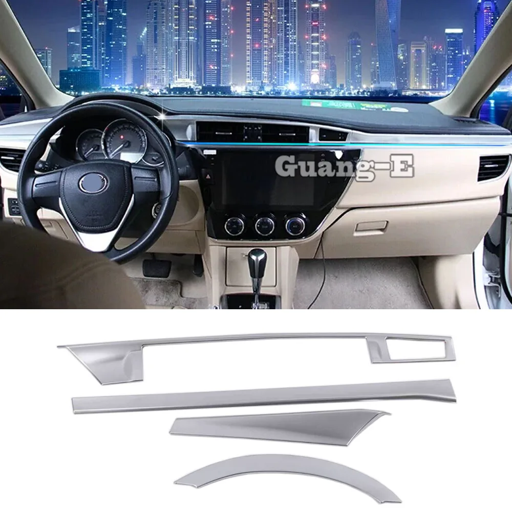 Car Cover Stick ABS Silver Armrest Storage Glove Box Front Trim Lamp Meter Panel 4pcs For Toyota Corolla Altis 2014 2015 2016