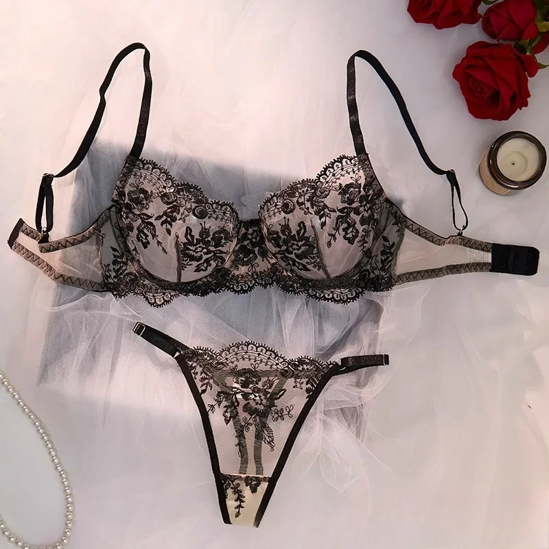 

Floral Embroidery Sheer Lingerie Set Women - Sexy Mesh Bralette & Panty Set, Comfortable Breathable Underwear Bra and Panties