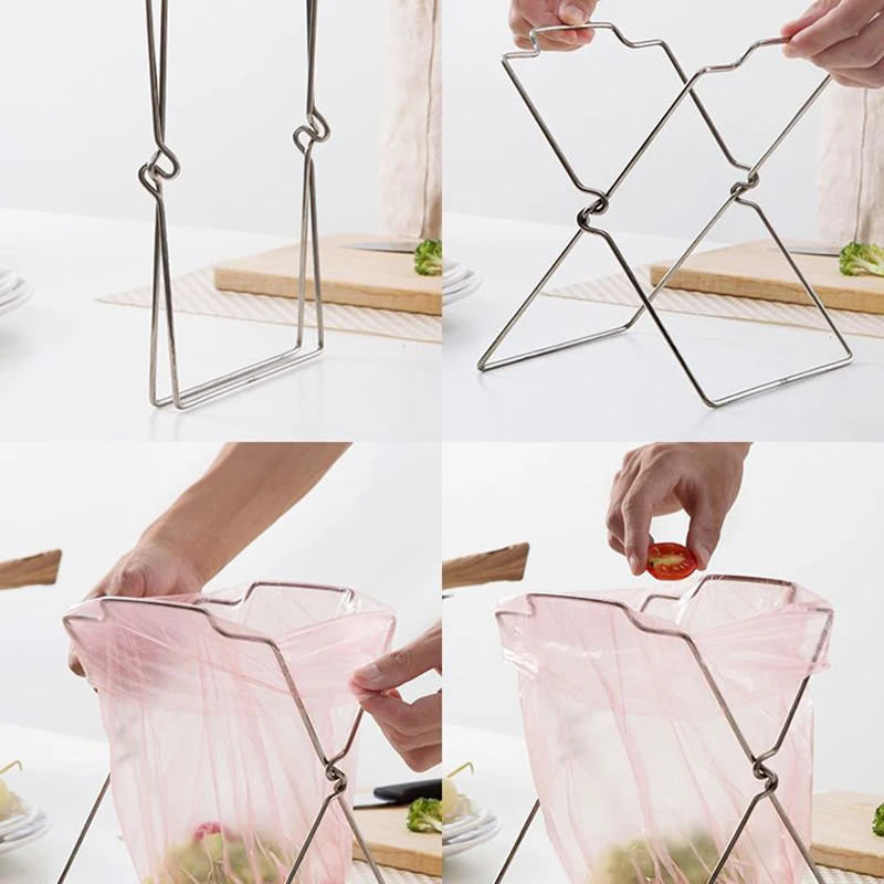 Stainless Steel Garbage Bag Shelf Home Kitchen Countertop Folding Trash Bag Bracket Holder Organizer Dishcloth Towel Rack 분리수거