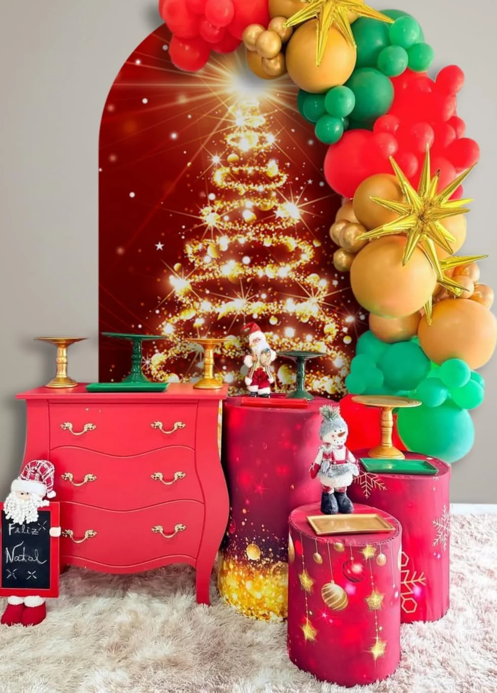 Merry Christmas Arched Backdrop Covers Santa Claus Reindeer Xmas Tree Snowflake Arch Stand Cover Red Xmas for Family Holiday