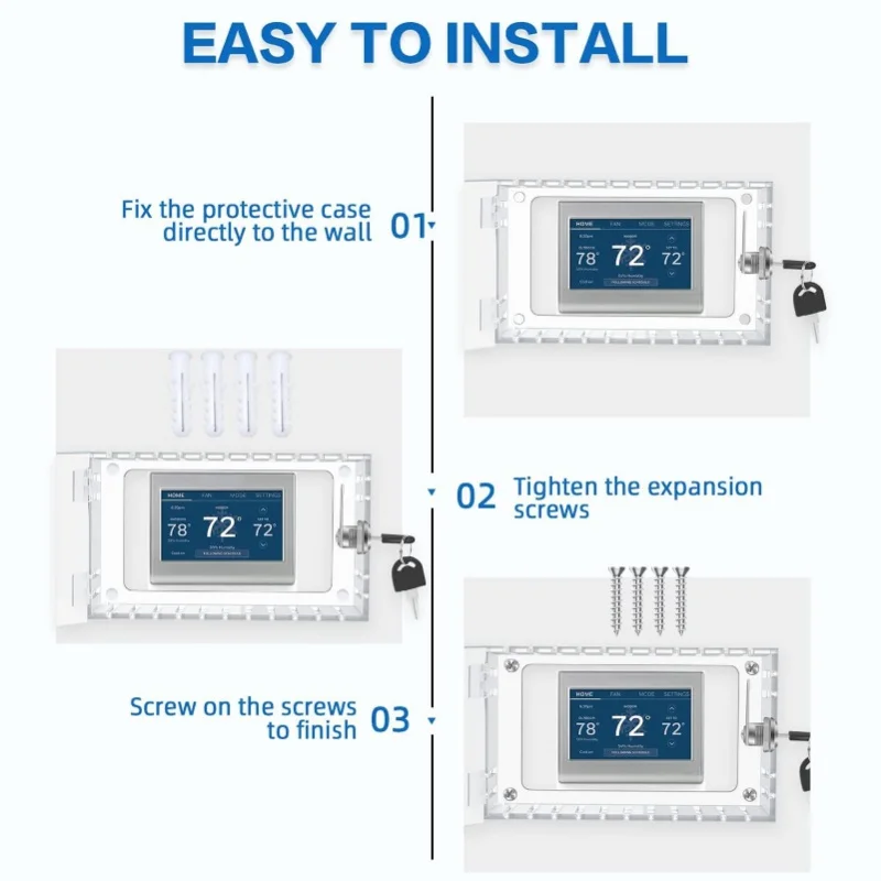 صندوق قفل ترموستات كبير عالمي لقفل المنزل، غطاء شفاف مع مفتاح للترموستات على الحائط #3