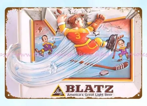 metal collectible dorm room wall hanging Blatz beer Hockey metal tin sign