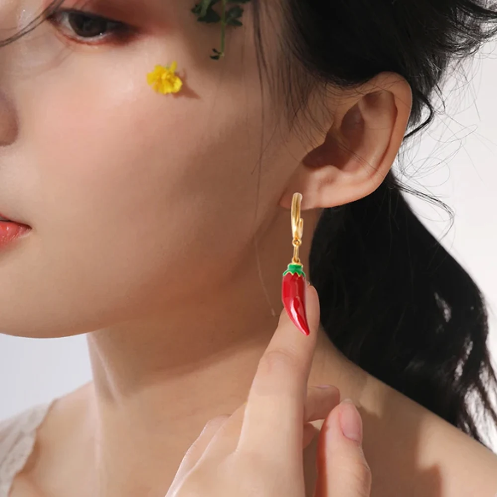 Funny Red Pepper Chili Pendant Drop Earrings Pendientes Girl Women Cute Creative Vegetables Gift Jewelry Accessories