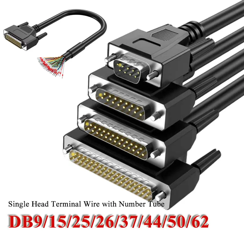 

DB9/5/25/26 DB37 DB44 DB62 Single Head Connector Terminal Wire w Number Tube DB 9/15/25/36/37/44/50/62Pin Serial Port Plug Cable