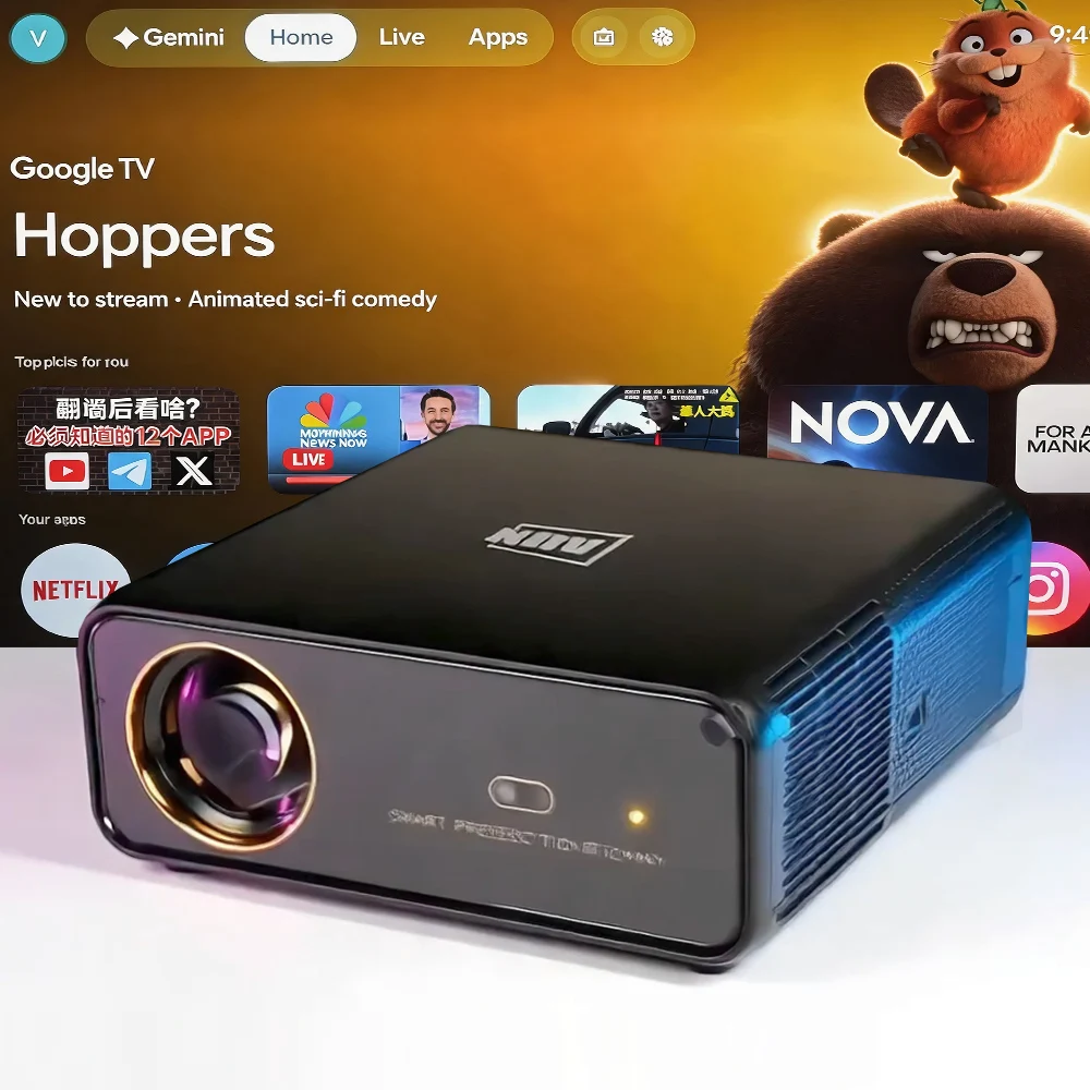 Проектор AUN U001 Pro Android 4K с Google TV, Widevine L1, лицензией Netflix, AI, 300-дюймовым экраном, Smart 3D, домашний кинотеатр Full HD 1080P
