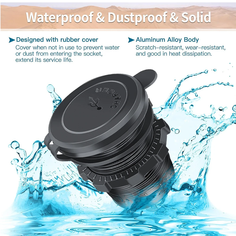 12 В/24 В USB-разъем для автомобильного зарядного устройства PD и порта QC3.0 Type-c, водонепроницаемый алюминиевый сплав со светодиодом, 78 Вт/66 Вт, адаптер для быстрой зарядки автомобиля, мото