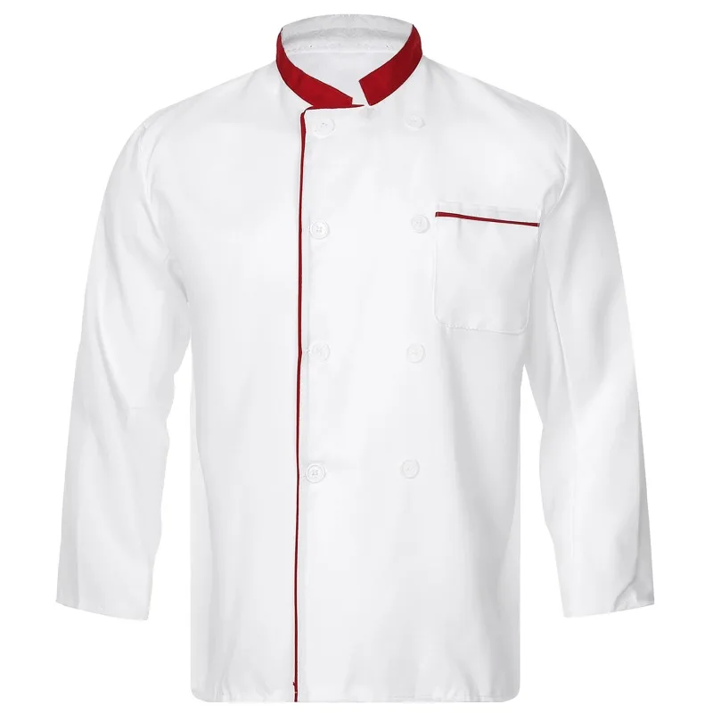 

Mens Chef Jacket Kitchen Food Service Cooking Work Uniform Chef Coat Tops Restaurant Long Sleeve Two-breasted Jacket Work Wear