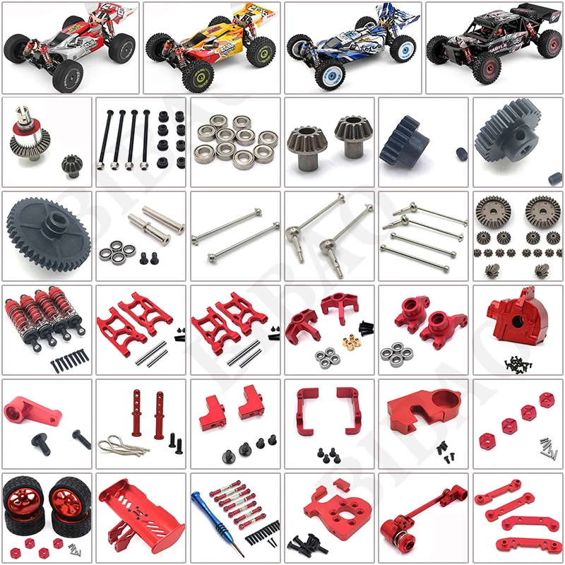 WLtoys 124017 124016 124018 124019 144001 144010 124007 Ricambi in metallo: Ingranaggi di aggiornamento, Coppa dello sterzo, Tirante, Cuscinetto, Pneumatico, Vite