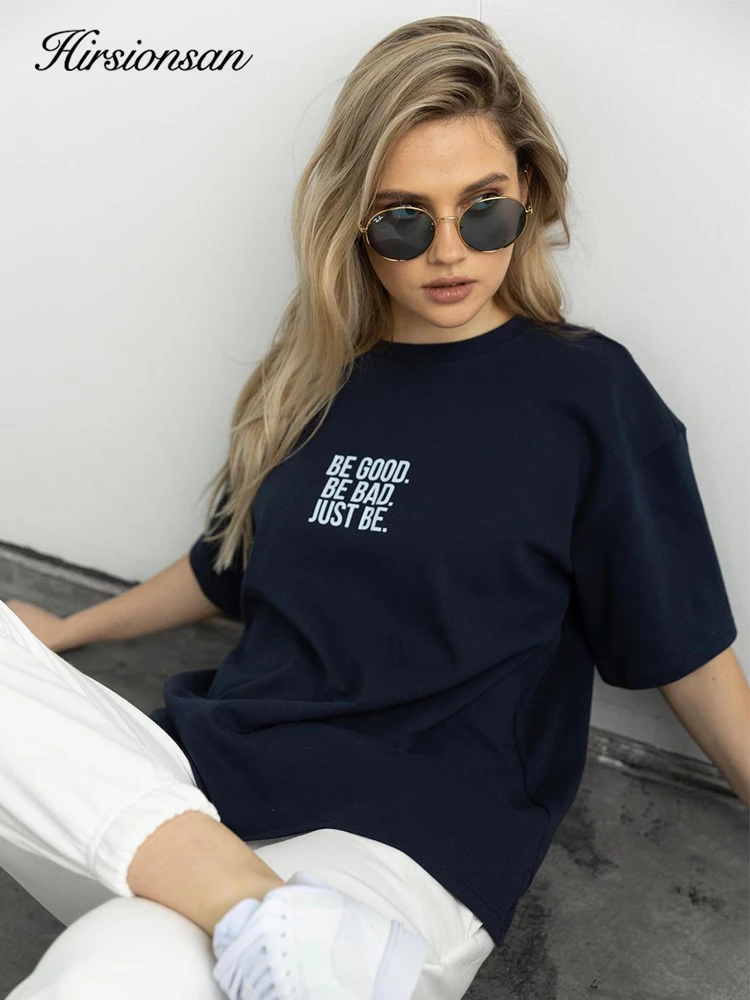 Hirsionsan Simple Loose Letter Printed T-shirt For Women 2023 Summer Soft Short Sleeve Basic Tees Trendy Streetwear Female Tops