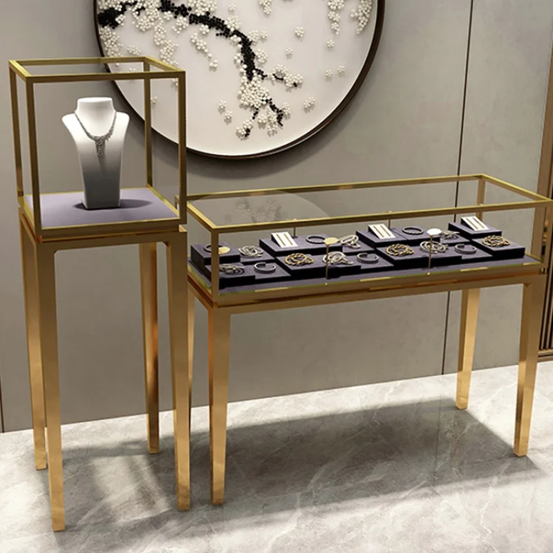 Custom, Kainice OEM custom luxury gold manufacture jewelry cabinet Floor standing jewel showcase jewelry display stand with Lock