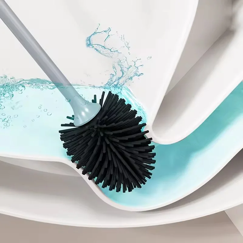 Rugby-Shaped Toilet Brush Set Bathroom Long Handle Soft Silicone Bathroom Toilet Deep Cleaning Anti-Scratch Non-Stick Hair