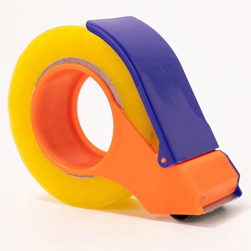 موزع أشرطة لاصقة لسطح المكتب - قاطعة أشرطة شديدة التحمل باللون الأرجواني/الأصفر للمكتب والمنزل والتغليف