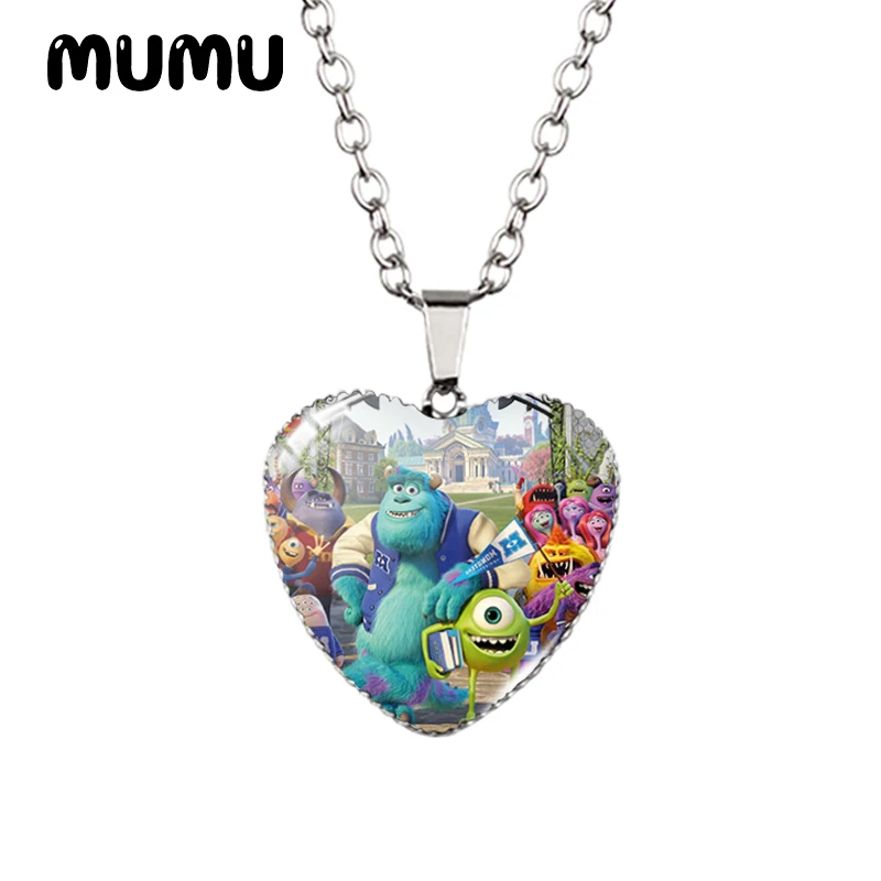 2024 New Monsters inc Heart Necklace Funny Glass Printed Photo Pendant Handmade Jewelry Gifts Children