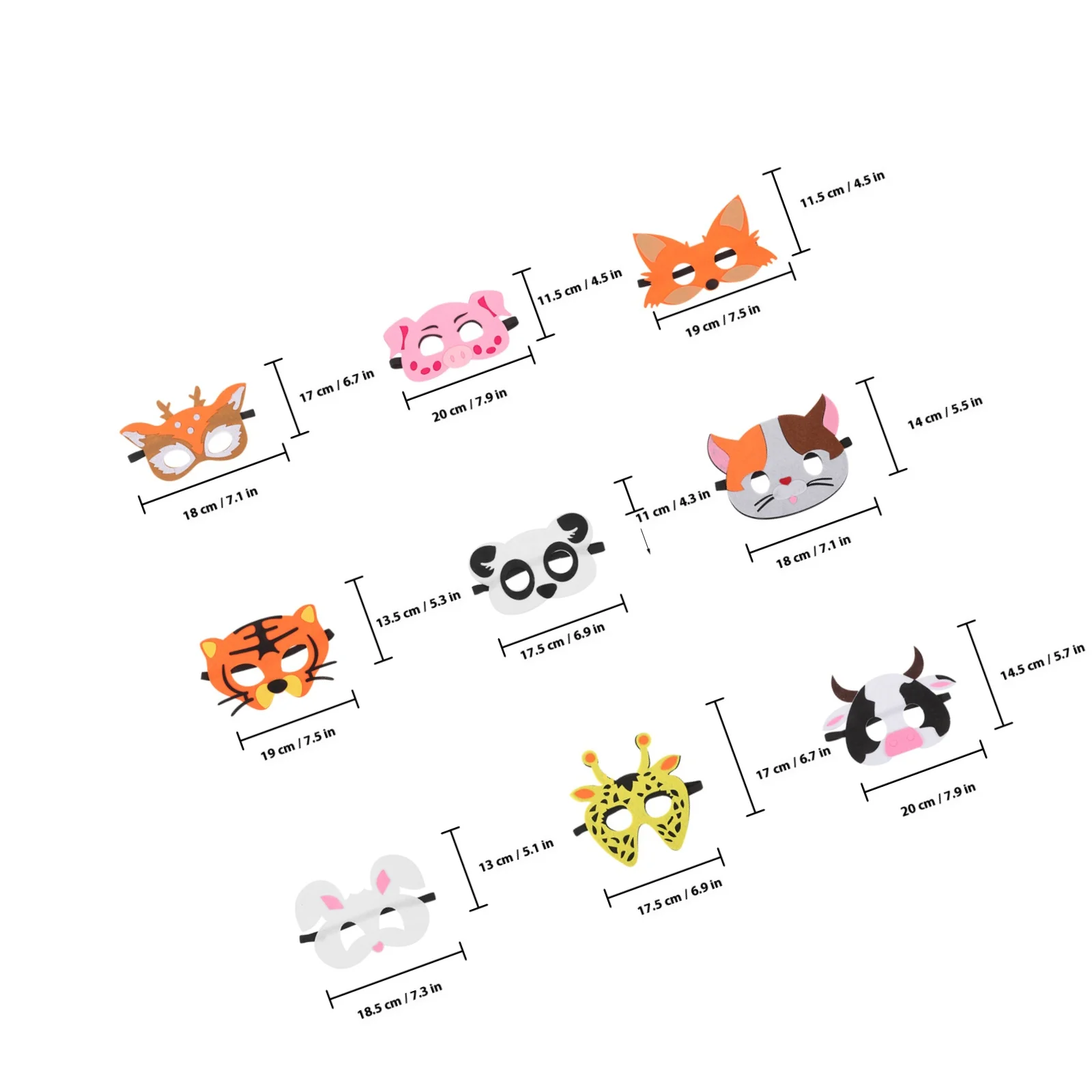 18 قطعة من أقنعة الحيوانات اللباد للأطفال، فستان جميل للحفلات، قناع الهالوين كرنفال كوسبلاي، مجموعة إكسسوارات رائعة