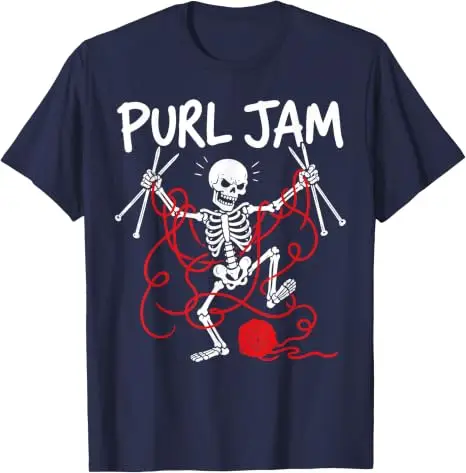 Purl Jam Knitting Skeleton Yarn Crafting Lover Lustiges T-Shirt, Y2k Gothic Graphic Saying Tee, personalisiertes Halloween-Kostüm-Geschenk – Detail 13